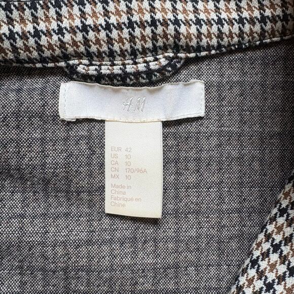 H&M brown tweed houndstooth one button womens blazer SIZE 10 - Picture 4 of 6